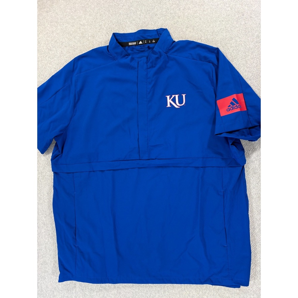 Kansas Jayhawks Adidas 1/2 Zip Screened Logo Campus Pullover (Men's XL) Blue